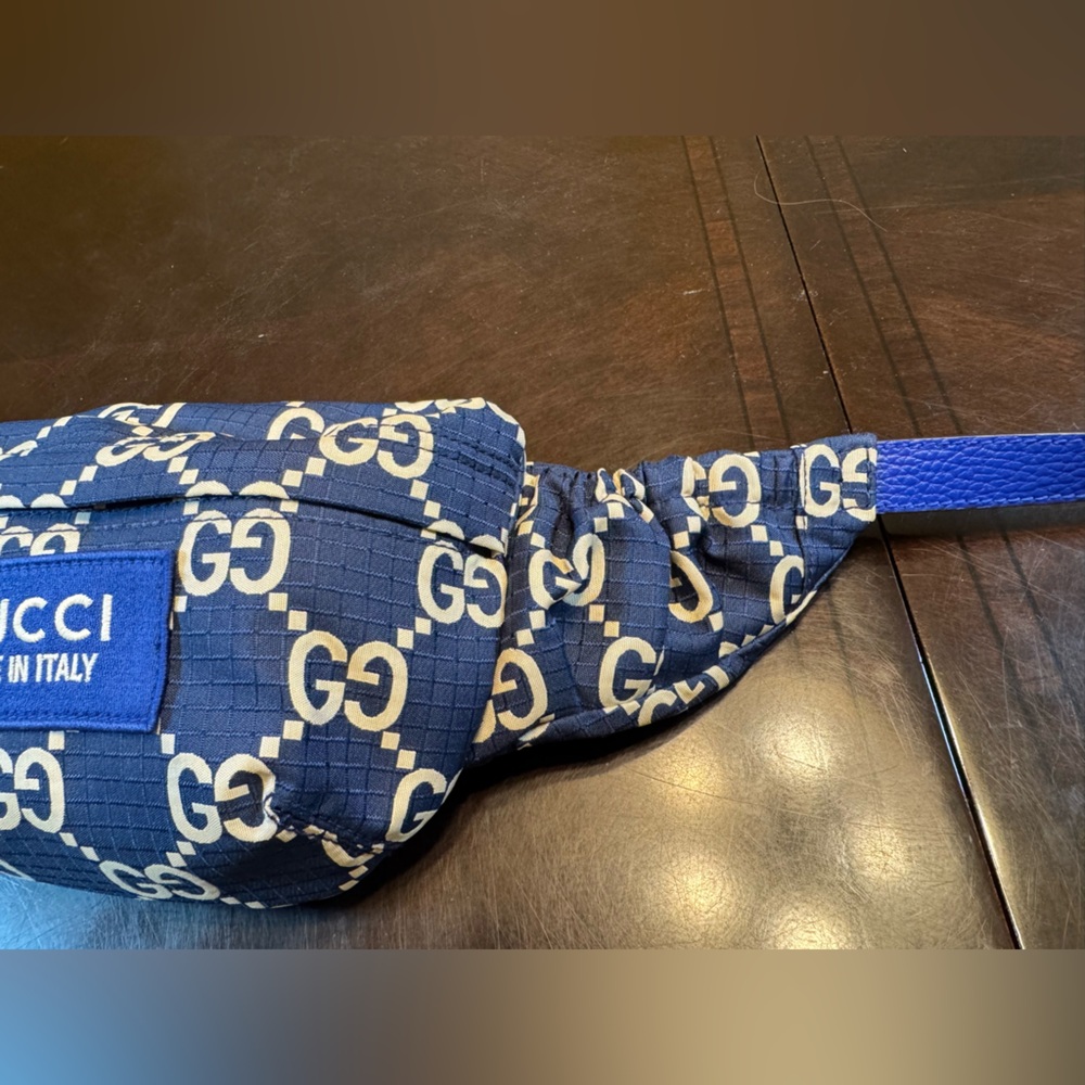 New Authentic Gucci GG Supreme Blue White Waist Bag Fanny Pack 28 - 32 inches - Picture 7 of 12